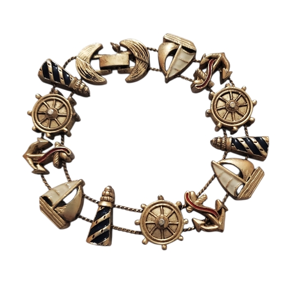 AC01 * Nautical Lighthouse Anchor Sailboat Slider Charm Bracelet - Picture 1 of 6